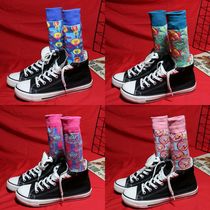 Stockings mens high tube tide socks ladies fashion personality street art painting shell colorful light bulb couples socks tide