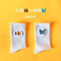 Socks female ins tide guillotine bear butterfly embroidery Korean version of the net red Japanese cute white mid-tube socks student stockings