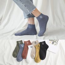 Tide short socks womens socks shallow thin summer college style smiley face embroidered cotton deodorant sweat girl turmeric
