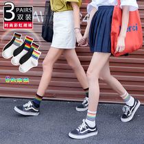 Summer socks womens socks tide sports stockings womens street thin net red high-top stripes rainbow socks