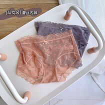 Hollow lace panties fairy wind mesh sexy breathable thin womens silk crotch mid-waist briefs