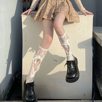 White calf socks lace female hollow straps jk summer thin lace socks Lolita tide cute short socks
