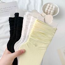 Socks womens summer thin ice ice piled socks girl cute Japanese tube socks black and white crimped socks
