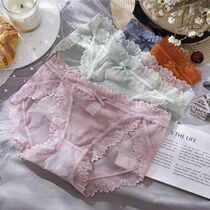 Underpants women lace thin mid-waist crotch antibacterial breathable sexy temptation thin fat girl no trace Ice Silk