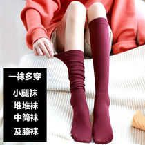 Socks female long tube Korean version of stockings female students spring and autumn tube pile socks calf socks all net Red One socks two wear