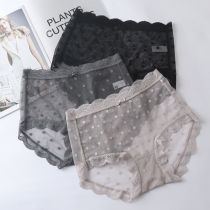 Summer thin lace panties womens mid-high waist polka dot mesh fashion sexy transparent seamless cotton crotch briefs