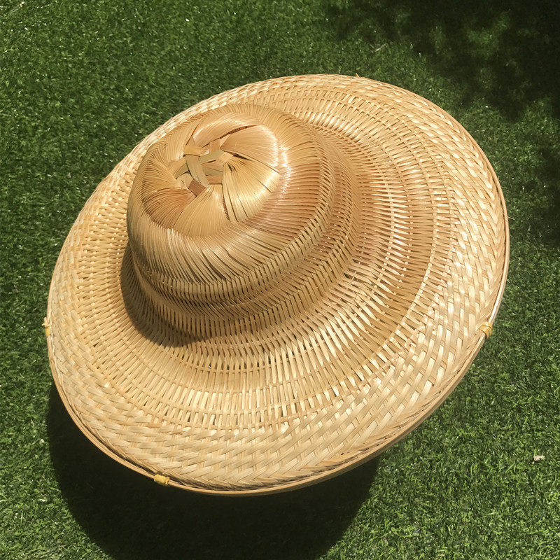 防雨大圆帽户外防晒遮阳竹帽越南帽手工竹编劳保帽钓鱼帽圆顶帽子