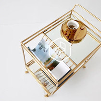 Set of wooden rooms designer gold brass color storage trolley advanced ins multi-function shelf