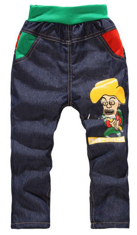 春季新款男童牛仔裤裤批发 光头强熊出没图案儿童休闲牛仔长裤