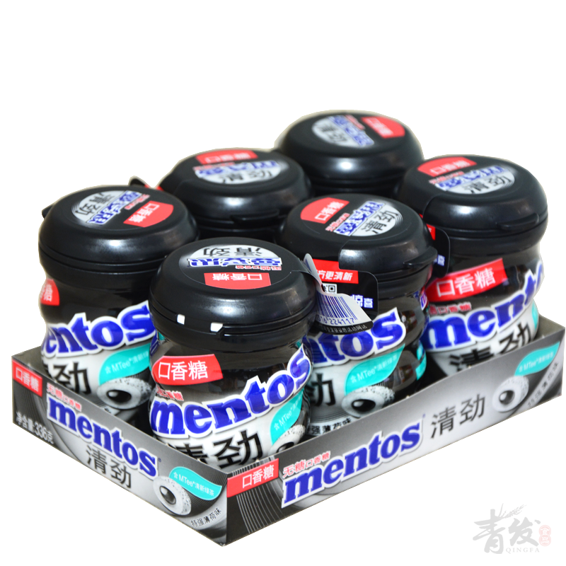 Mentos Sugar-free Chewing Gum Qingjin Extra Strong mint Chewing Gum 56g*6 bottles