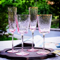 Creative hammerhead pattern gold edge Pink gray crystal glass wine glass Model room Champagne glass European goblet