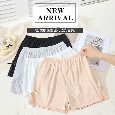 Shorts for women's summer side three-quarter pants new ice silk anti-exposure base bow lace lace safety pants Shorts for women's summer side three-quarter pants new ice silk anti-exposure base bow lace lace safety pants