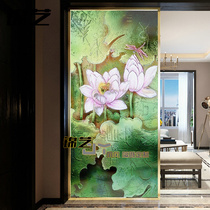 Customized stainless steel carved glass screen partition wall double side transmittance new Chinese inbound seating room lotus