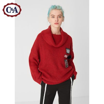C&A女式贴布绣高领毛衣 2018早春新款套头堆