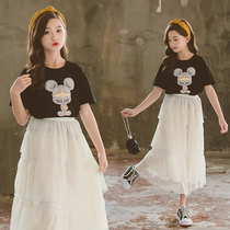 Next alice Girls Yarn Skirt suit 2021 parent-child dress Childrens wild printed T-shirt skirt