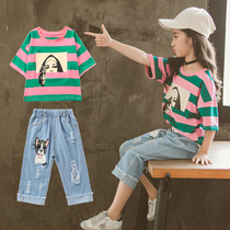 Next Alice Girls suit summer 2021 new Korean version of the childrens foreign style fashion two-piece set of children tide