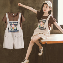 next alice girls summer bib suit 2021 new Korean version of the childrens foreign style in the big childrens two-piece set