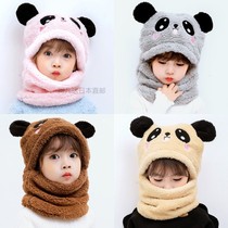 Japanese children's hat Autumn winter ear caps for boys and girls around the neck lovely super cute baby hat with velvet ear cotton hat