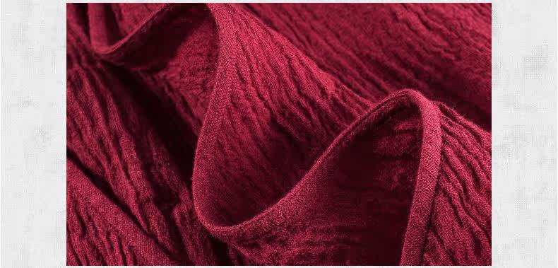 酒红色长款棉麻马夹外套