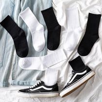 Socks mens and womens mid-tube socks black and white solid color Hong Kong style socks womens Korean version of Japanese spring and summer high-top basketball socks long socks
