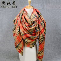 Shawl womens winter new Korean version of the scarf thickened raw edge large towel British plaid wild warm wool collar