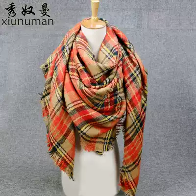 Shawls women's winter New Korean scarf thick burrs big square scarf British Plaid Joker warm wool scarf