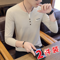 2 pieces of ) men's long sleeve 2021 new tidal man V-t-shirt long sleeve slimming under the clothes  ⁇ shirt