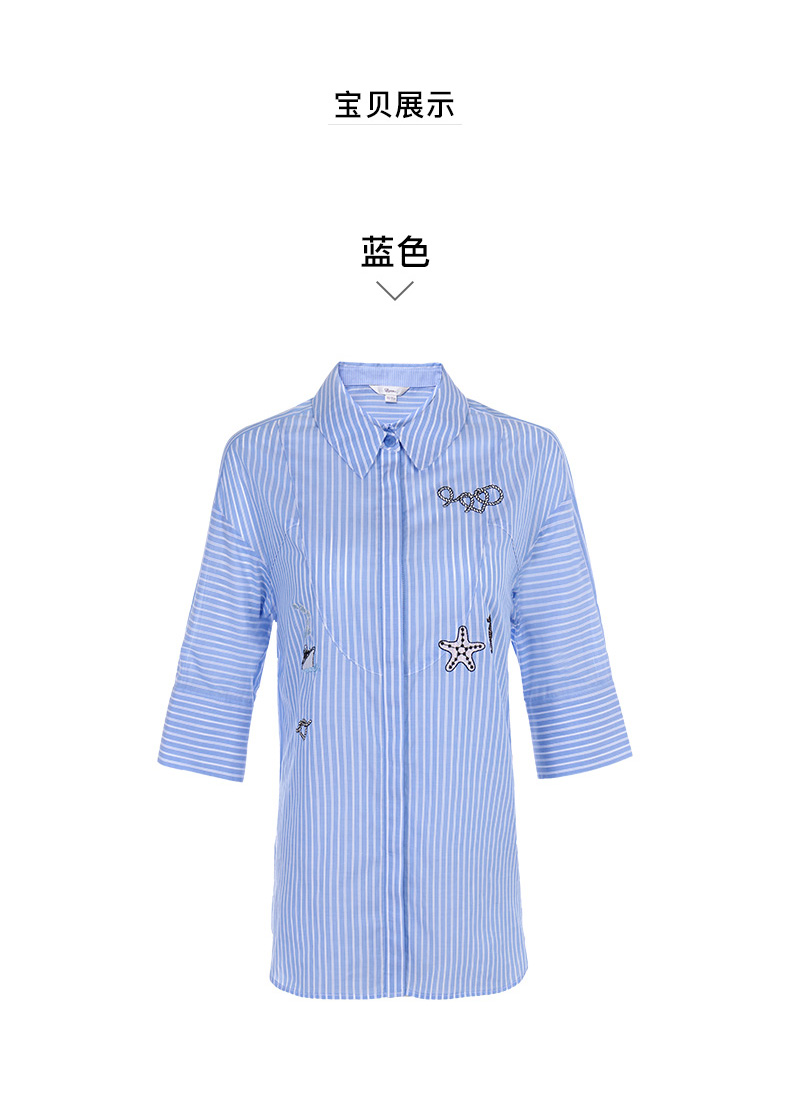 gucci帶蜜蜂圖案的襯衫 Roem女裝夏季時尚刺繡圖案七分袖條紋襯衫RCYW72409T gucci帶鎖的包
