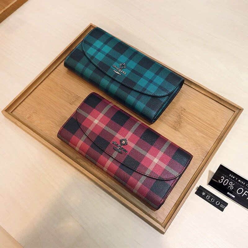 dburgass香港正品 经典英伦格子钱包女长款搭扣 钱包简约大容量_不