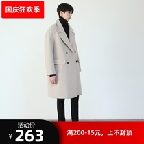 New double-breasted woolen coat mens long Korean version of loose English mens cashmere coat shoulder coat