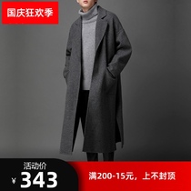 New mens woolen coat mens long knee winter cashmere trench coat loose trend handsome English coat