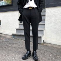 Spring and autumn nine-point casual pants mens hanging small trousers slim Korean version of the trend free ironing anti-wrinkle black straight suit pants