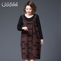 2019 New mother autumn dress foreign style fake two dress middle-aged and elderly women wide size slim skirt