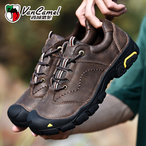 West Domain Camel Mens Shoes Genuine Leather Mens Outdoor Casual Shoes Head Layer Bullskin Mountaineering Shoes Men Waterproof Non-slip Wear