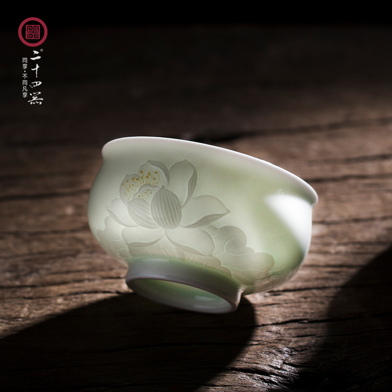Kung fu tea cup pure manual, its masters cup a cup of tea but small celadon single jingdezhen ceramic tea set