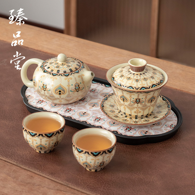 茶具セット 功夫茶 高級陶器 手描き 文心蘭 蓋碗 カップ 精巧 ギフト