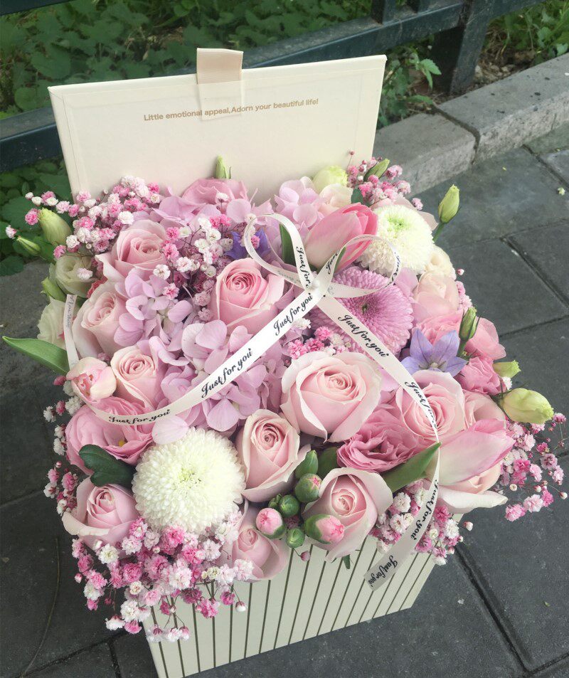 粉玫瑰花绣球鲜花礼盒插花北京鲜花同城速递生日礼品新年祝福鲜花_7折