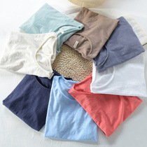 Summer bamboo cotton short sleeve T-shirt mens round neck base shirt mens tide solid color do old burrs thin slim slim man t