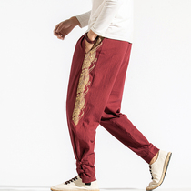 Autumn and winter new mens trousers loose large size Harun trousers Chinese style retro Tang clothing Han clothing embroidery leisure
