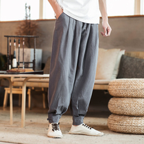 Drop sense wide leg pants straight tube men Chinese style embroidery cotton and hemp national style casual pants drawers radish pants men