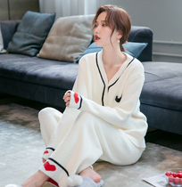Sandro Mocoloni big code thickened warm pyjamas woman winter 2021 new net red coral suede home clothes