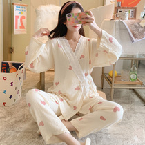 Sandro Mocoloni Pure Cotton Pyjamas Woman Autumn Winter New Sweet Love Kimono and Lacing Home Suit Suit