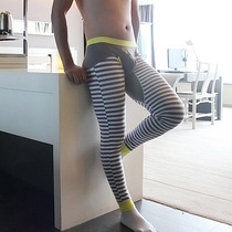 Mens underwear cotton base printing striped color-block cotton long johns Huajielong