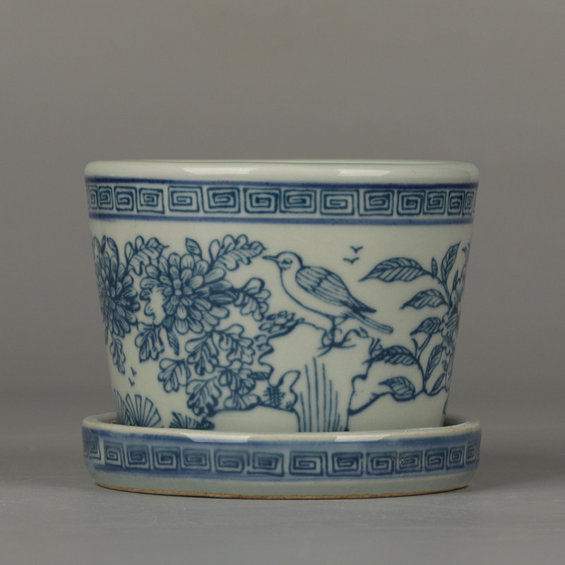 大明万暦風流青竹梅紋三足小花盆古玩骨董仿古磁器民間は古い