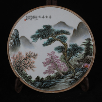 Republic of China Zhushan Eight Friends Wang Yeting pastel cottage spring breeze landscape pattern round porcelain plate painting antique porcelain ornaments