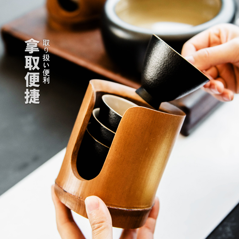 Bamboo tea beverage holder, Bamboo tea cups wearing old Bamboo coal product cup glass shelf receive kung fu tea accessories