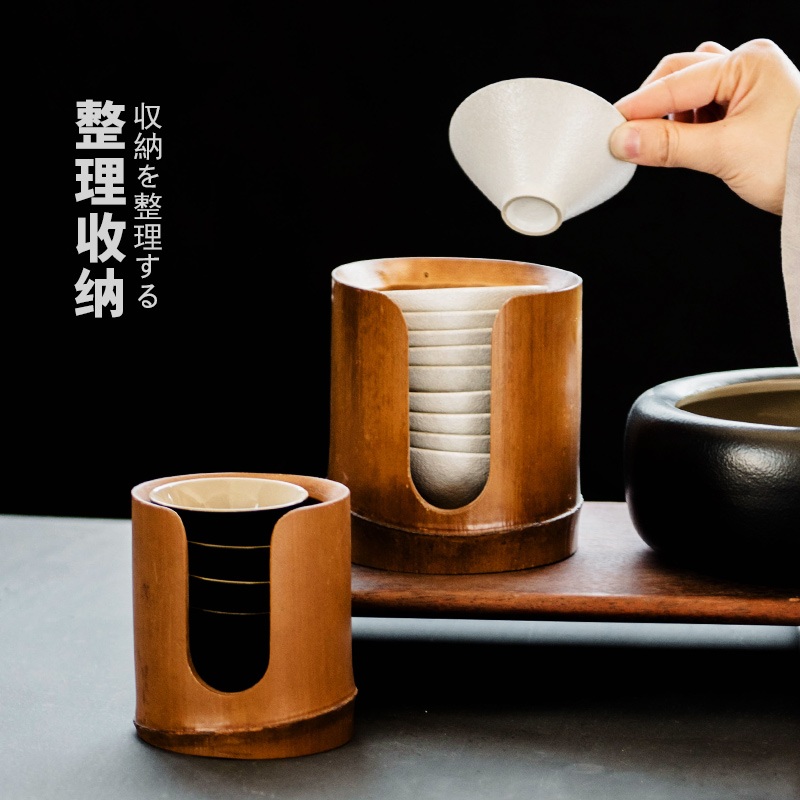 Bamboo tea beverage holder, Bamboo tea cups wearing old Bamboo coal product cup glass shelf receive kung fu tea accessories