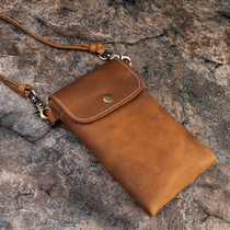 Crazy horse leather mini mobile phone small satchel male leather shoulder oblique cross Baotou layer cowhide casual small backpack female vertical section