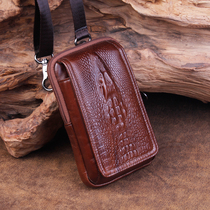 The first layer of cowhide oblique cross bag mens shoulder small satchel bag large capacity leather mobile phone bag multi-functional belt fanny pack