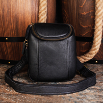 Mens mobile phone small satchel multi-function leather waist bag Mens crossbody bag head layer cowhide wear belt Mobile phone fanny pack